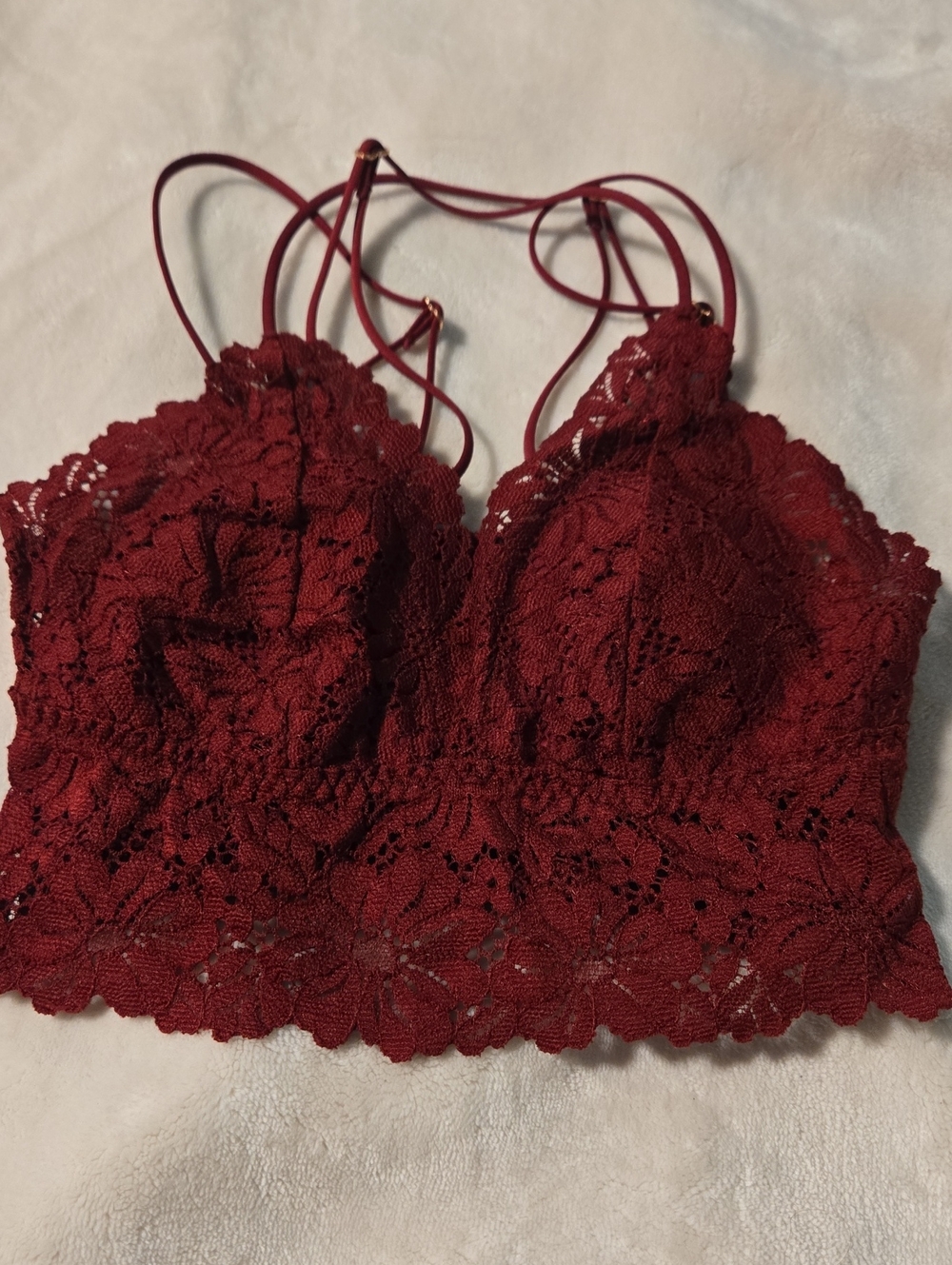Free People Burgundy Lace Longline Bralette with Strappy Details